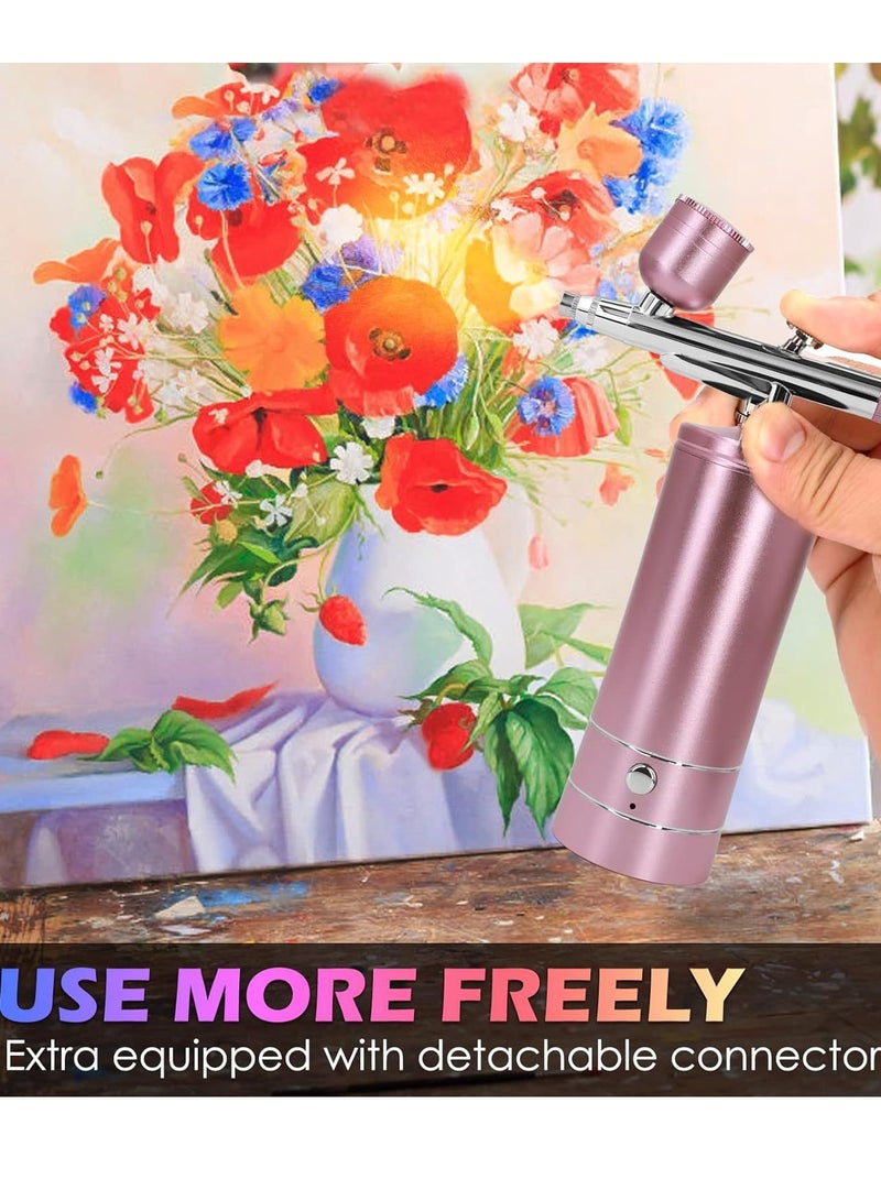 مجموعة قلم رش الأظافر، مجموعة رش لاسلكية مع ضاغط هواء، فرشاة هواء محمولة باليد بدون سلك قابلة لإعادة الشحن للماكياج، تزيين الكعك، فن الأظافر، الوشم، ورسم الوجه (وردي) - Image 5