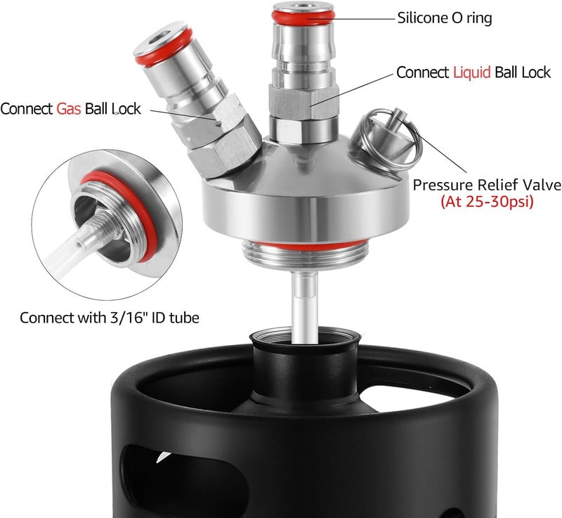 WELLBOM Mini Keg Dispenser, Beer Keg Spear Stainless Steel Double Ball Lock Quick Fitting Mini Keg Spear for Growler with 50" Beer Hose for 2L/3.6L/4L/5L/10L Mini Keg Growler - Image 2