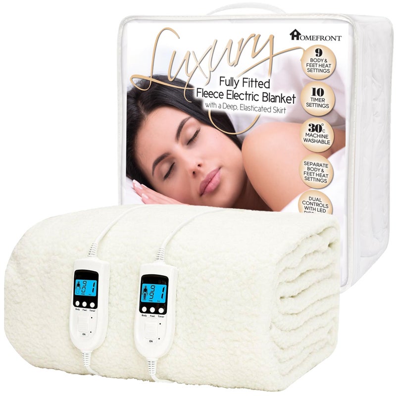 Homefront Electric Blanket Double Size Dual Control Premium Fleece Fully Fitted Heated Mattress Cover Dual Control
