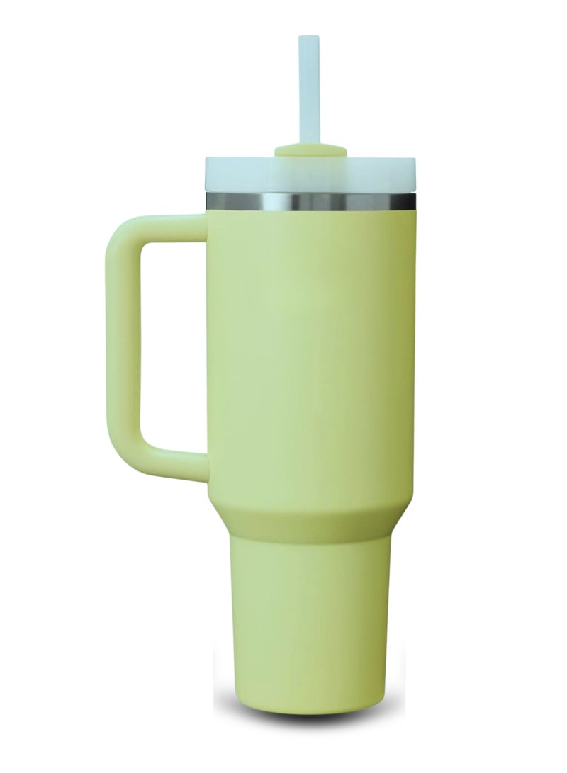 ستانلي كوب Quencher H2.0 FlowState المصنوع من الفولاذ المقاوم للصدأ والمعزول بالتفريغ مع غطاء وقشة للماء والشاي المثلج أو القهوة والعصائر وغيرها، 40 أونصة من الفولاذ المقاوم للصدأ 32 × 15 × 10 سم، أخضر ليموني - Image 2