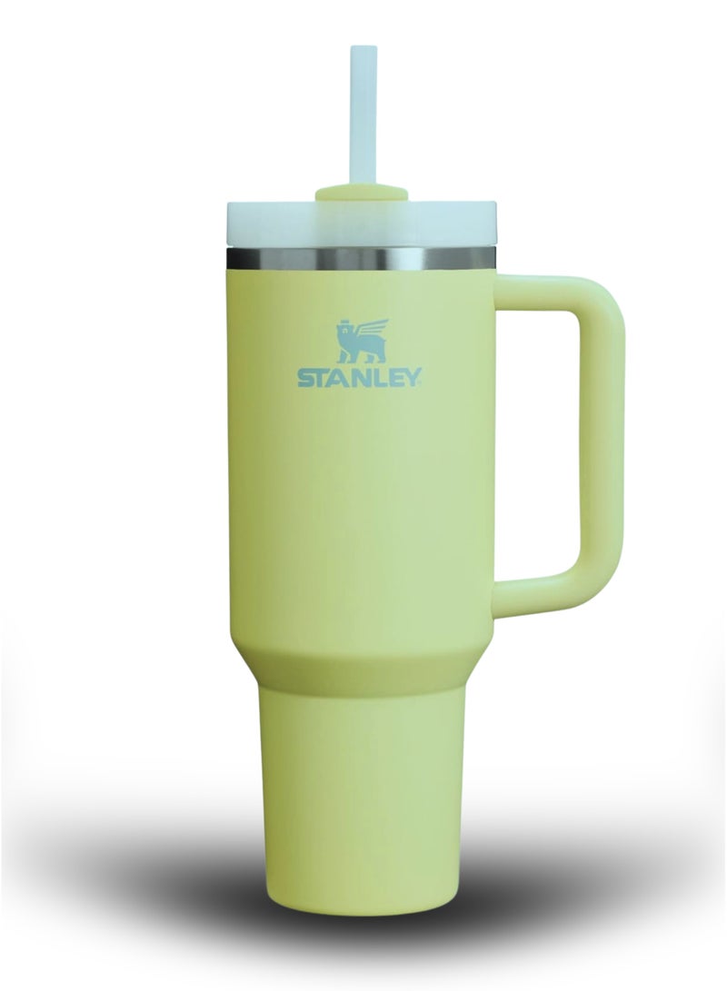ستانلي كوب Quencher H2.0 FlowState المصنوع من الفولاذ المقاوم للصدأ والمعزول بالتفريغ مع غطاء وقشة للماء والشاي المثلج أو القهوة والعصائر وغيرها، 40 أونصة من الفولاذ المقاوم للصدأ 32 × 15 × 10 سم، أخضر ليموني - Image 1
