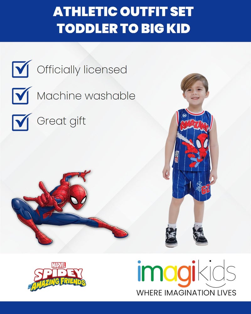 Marvel Spidey and His Amazing Friends Spider-Man Toddler Boys Mesh Jersey Tank Top & Basketball Shorts Outfit Set Blue 3T - Image 2