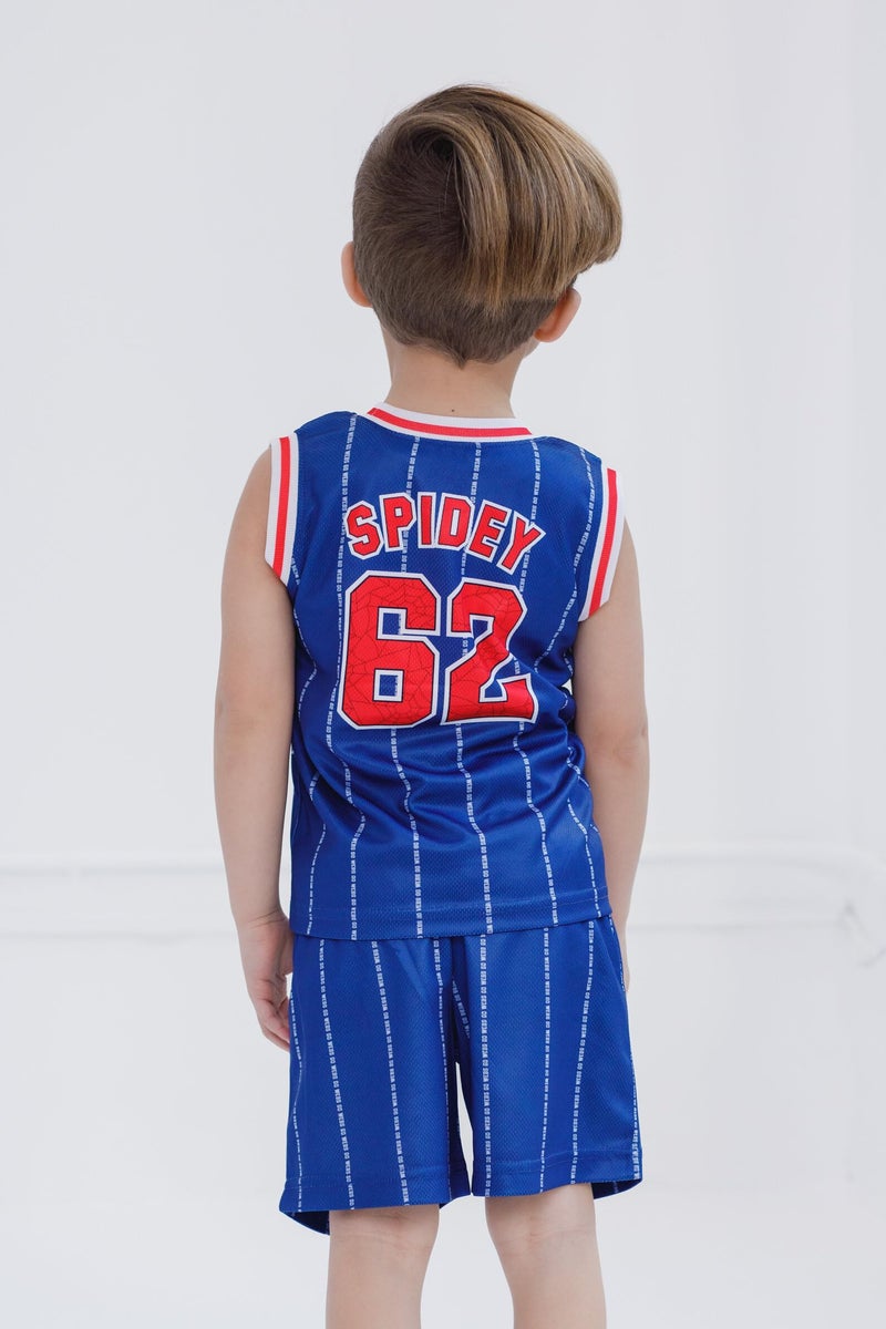 Marvel Spidey and His Amazing Friends Spider-Man Toddler Boys Mesh Jersey Tank Top & Basketball Shorts Outfit Set Blue 3T - Image 4