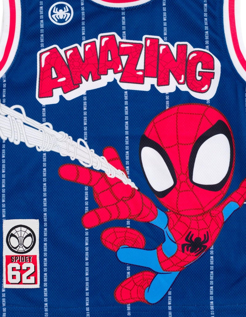 Marvel Spidey and His Amazing Friends Spider-Man Toddler Boys Mesh Jersey Tank Top & Basketball Shorts Outfit Set Blue 3T - Image 5