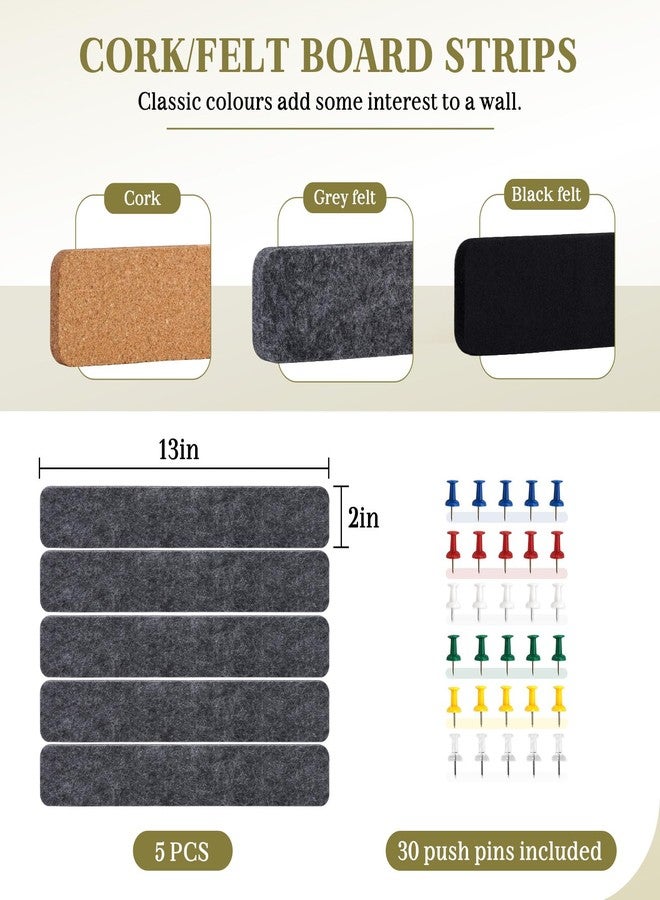 DOLLAR BOSS Bulletin Board Cork Strips for Walls-13x2 Inch, 1/2 Inch Thick, Adhesive Frameless Cork Board for Office, Home & School with 30 Push Pins, Grey - Image 5