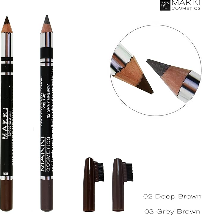 Makki Soft Eyebrow Pencil with brush 03 Grey Brown Matte Finish Natural Look Fine Strokes - Image 3