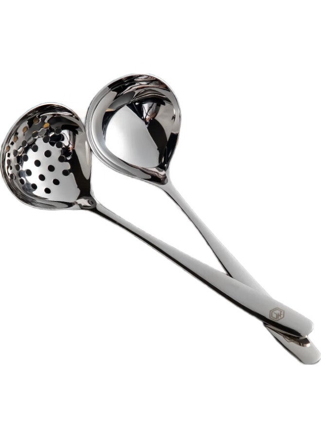 JD.com Jingzao 304 Stainless Steel General-Purpose Serving Ladle And Strainer, Household Soup Ladle And Strainer With Long Handle, Deep General-Purpose Ladle And Strainer, 2-Piece Set - Image 2