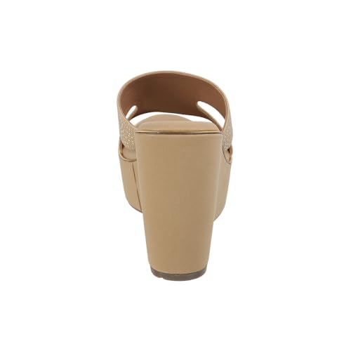 Mochi Women Beige High Wedge Heel Fashion Slip-on Sandal UK/7 EU/40 (34-53) - Image 5