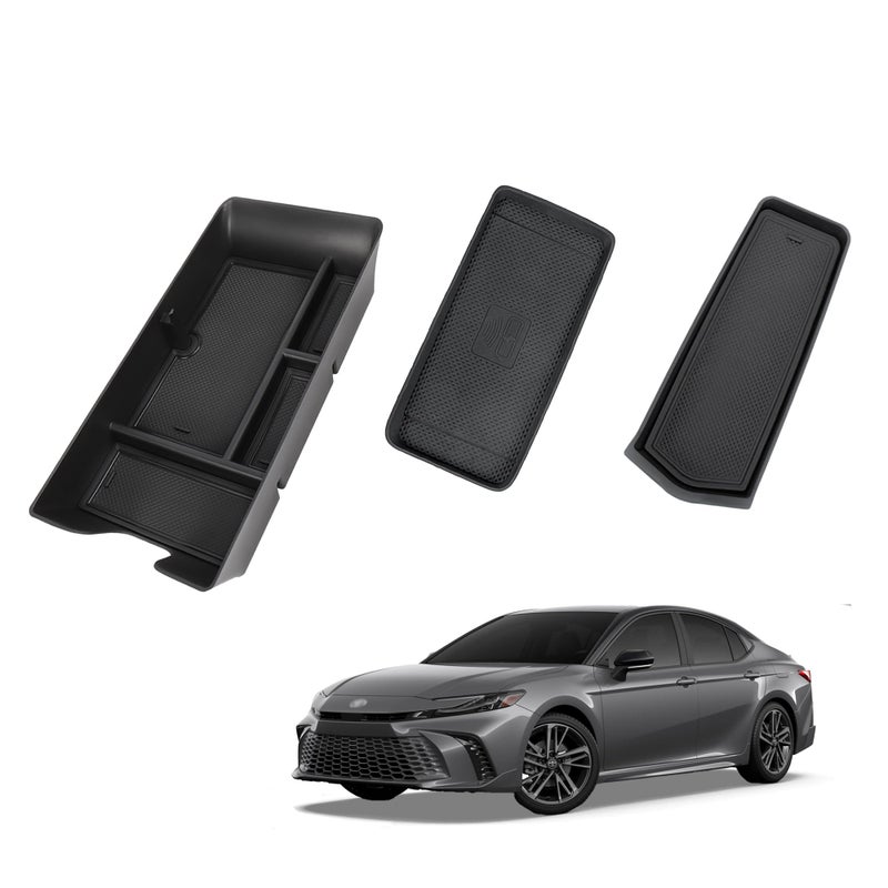 Sinminou Center Console Organizer 3PC Compatible with 2025-2026 Toyota Camry Accessories, Armrest Storage Box, Charging Zone Anti-Slip Mat and Gear Shifter Right Side Console Organizer Tray - Image 1