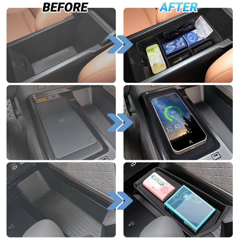 Sinminou Center Console Organizer 3PC Compatible with 2025-2026 Toyota Camry Accessories, Armrest Storage Box, Charging Zone Anti-Slip Mat and Gear Shifter Right Side Console Organizer Tray - Image 3