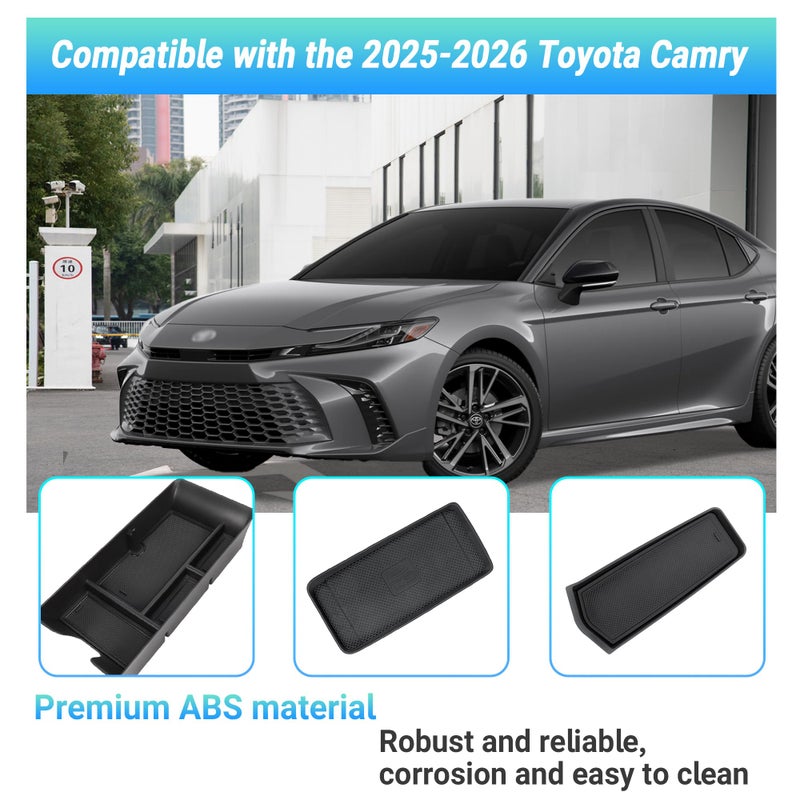 Sinminou Center Console Organizer 3PC Compatible with 2025-2026 Toyota Camry Accessories, Armrest Storage Box, Charging Zone Anti-Slip Mat and Gear Shifter Right Side Console Organizer Tray - Image 2