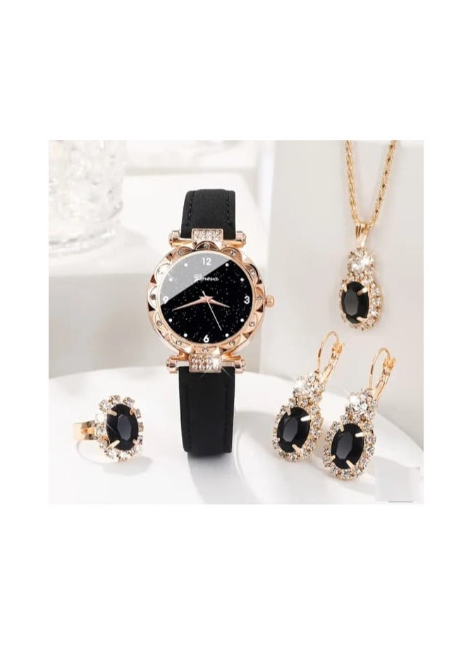 Geneva Elegant Women's Watch and Jewelry Set, Sparkling Rhinestone Faux Leather Band - Image 1