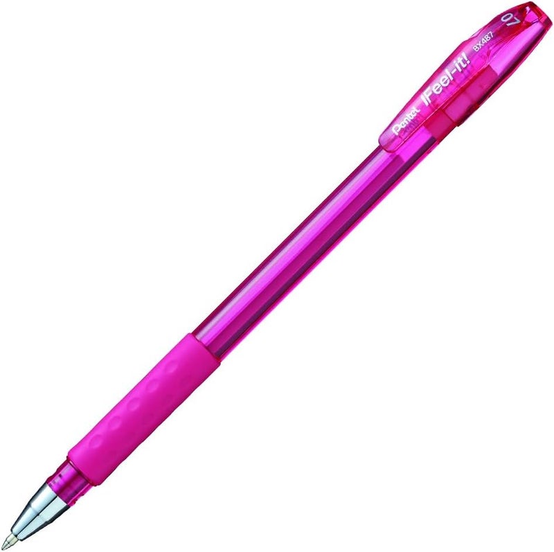 قلم حبر جاف Pentel BX487-P Feel It - عبوة من 12 قلمًا، وردي