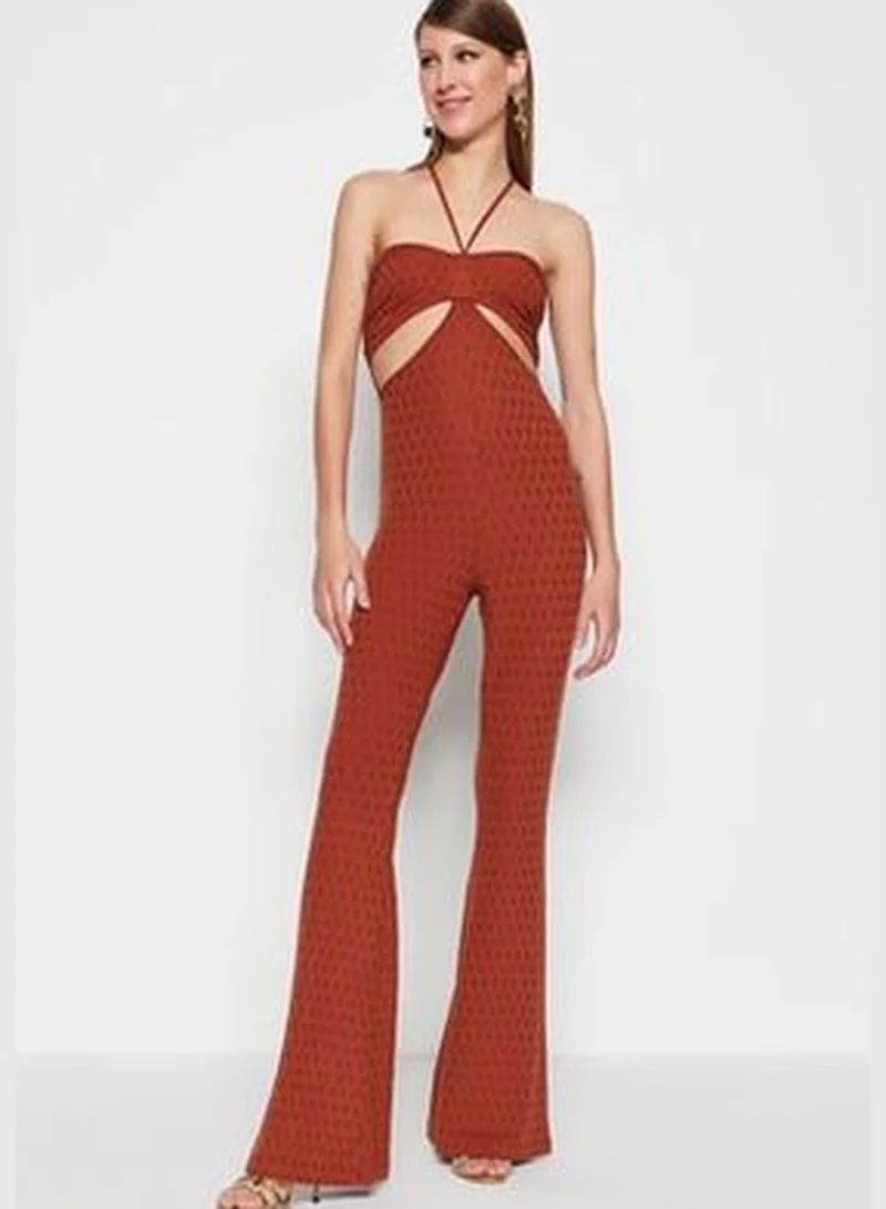 trendyol Cinnamon Knitted Overalls with Window/Cut Out Detailed, Textured and Patterned TPRSS23TU00034