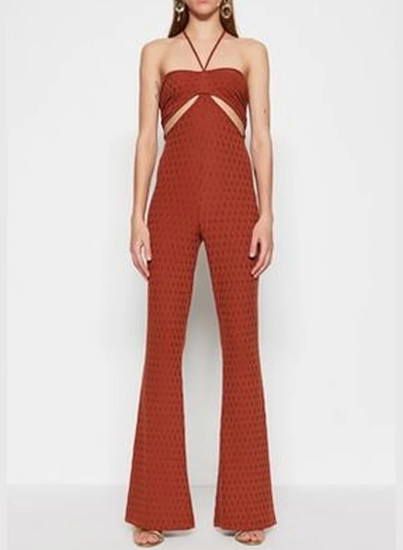 trendyol Cinnamon Knitted Overalls with Window/Cut Out Detailed, Textured and Patterned TPRSS23TU00034