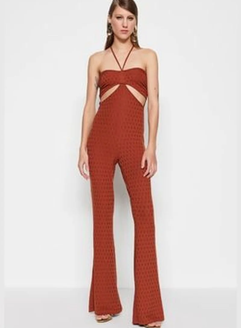 trendyol Cinnamon Knitted Overalls with Window/Cut Out Detailed, Textured and Patterned TPRSS23TU00034