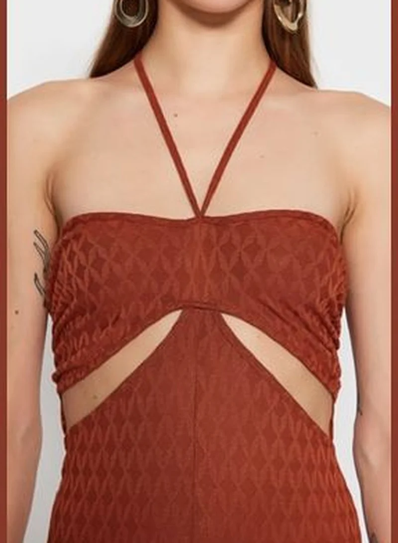 trendyol Cinnamon Knitted Overalls with Window/Cut Out Detailed, Textured and Patterned TPRSS23TU00034