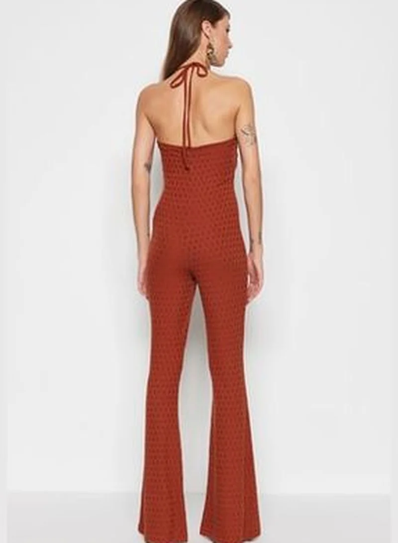 trendyol Cinnamon Knitted Overalls with Window/Cut Out Detailed, Textured and Patterned TPRSS23TU00034
