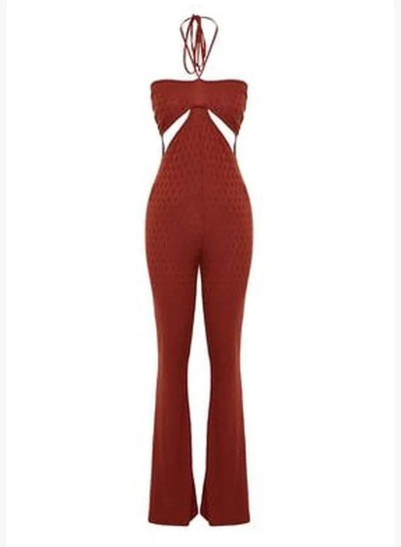 trendyol Cinnamon Knitted Overalls with Window/Cut Out Detailed, Textured and Patterned TPRSS23TU00034