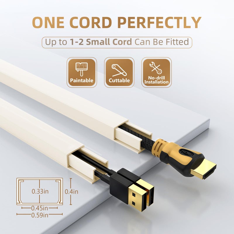 Delamu Beige Cord Hider, 85in Cord Covers for Wires on Wall, One-Cord Cable Hider, Wire Hiders Wire Covers for TV Cords on Wall, Easy Mount Cable Cover Management Kit, 6X L14.2 W0.59 H0.4in, Beige - Image 2