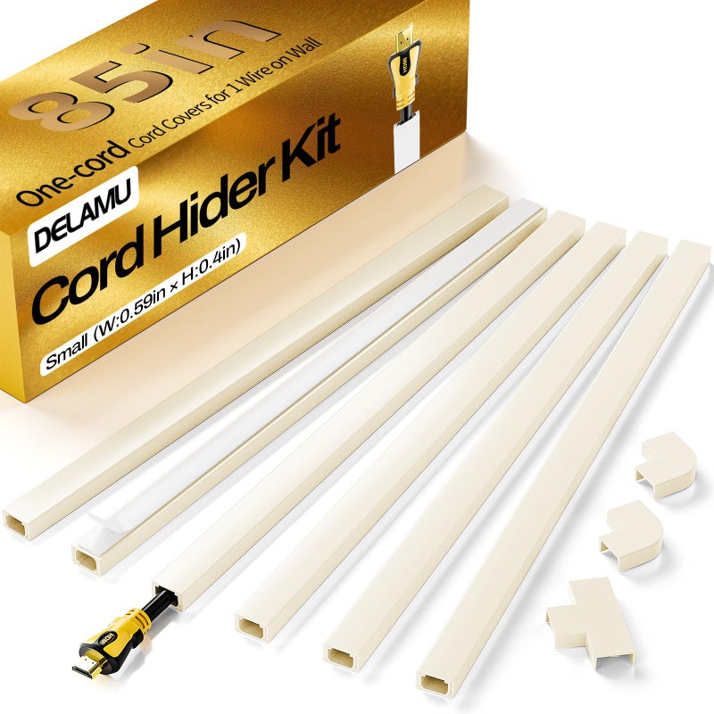 Delamu Beige Cord Hider, 85in Cord Covers for Wires on Wall, One-Cord Cable Hider, Wire Hiders Wire Covers for TV Cords on Wall, Easy Mount Cable Cover Management Kit, 6X L14.2 W0.59 H0.4in, Beige - Image 1