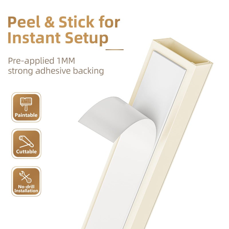 Delamu Beige Cord Hider, 85in Cord Covers for Wires on Wall, One-Cord Cable Hider, Wire Hiders Wire Covers for TV Cords on Wall, Easy Mount Cable Cover Management Kit, 6X L14.2 W0.59 H0.4in, Beige - Image 3