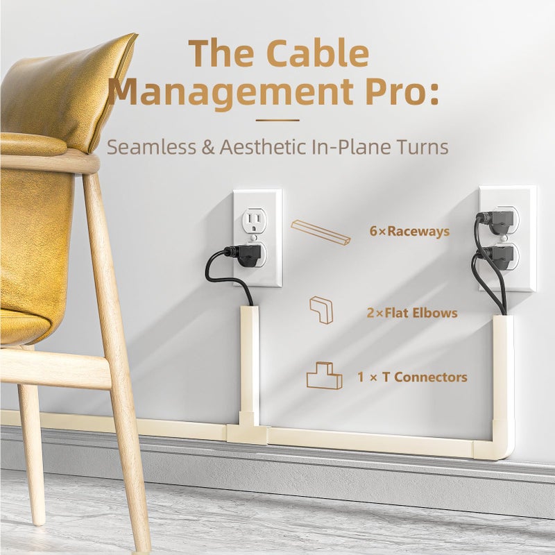Delamu Beige Cord Hider, 85in Cord Covers for Wires on Wall, One-Cord Cable Hider, Wire Hiders Wire Covers for TV Cords on Wall, Easy Mount Cable Cover Management Kit, 6X L14.2 W0.59 H0.4in, Beige - Image 4