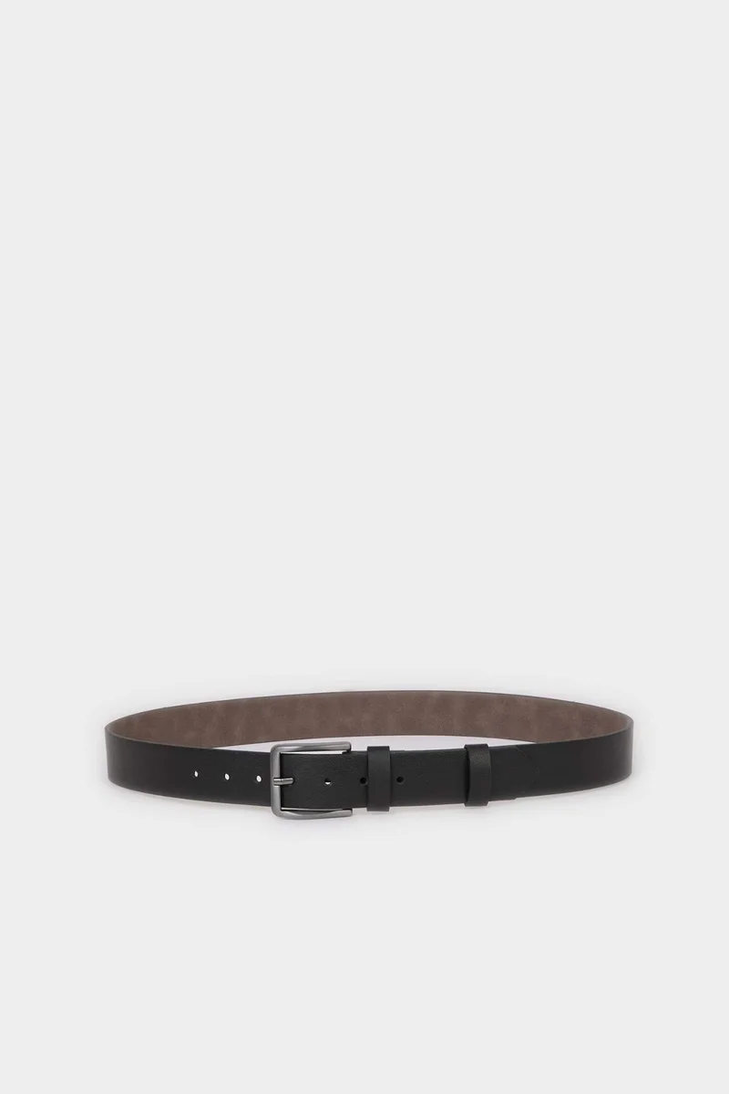 Man Rectangle Clasp Faux Leather Jean Belt