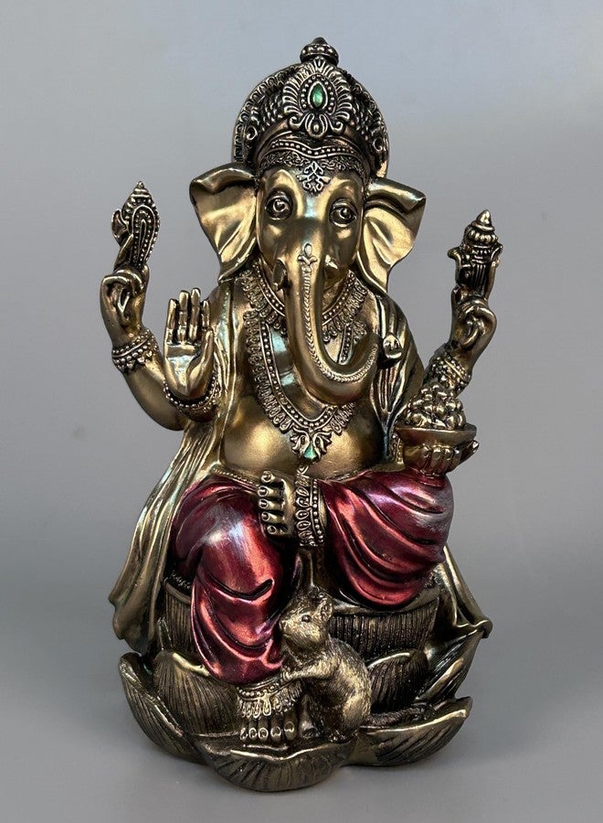 JORAE Ganesh Statue Elephant Buddha Sitting on Lotus Pedestal Lord Blessing Home Decor Hindu God Collectible Antique Bronze Finish Meditation Figurine, 7.2 in, Polyresin - Image 1