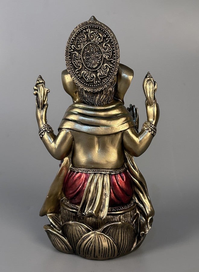 JORAE Ganesh Statue Elephant Buddha Sitting on Lotus Pedestal Lord Blessing Home Decor Hindu God Collectible Antique Bronze Finish Meditation Figurine, 7.2 in, Polyresin - Image 2