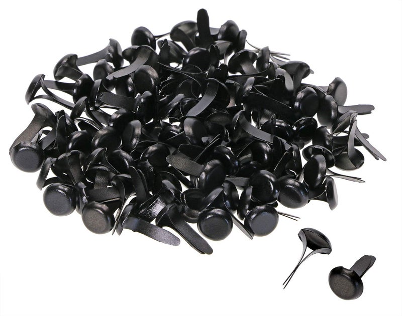Penta Angel Mini Brads 100Pcs Round Paper Fasteners Metal Brass Pastel Brads for Scrapbooking Crafts DIY Projects 8x12mm Black