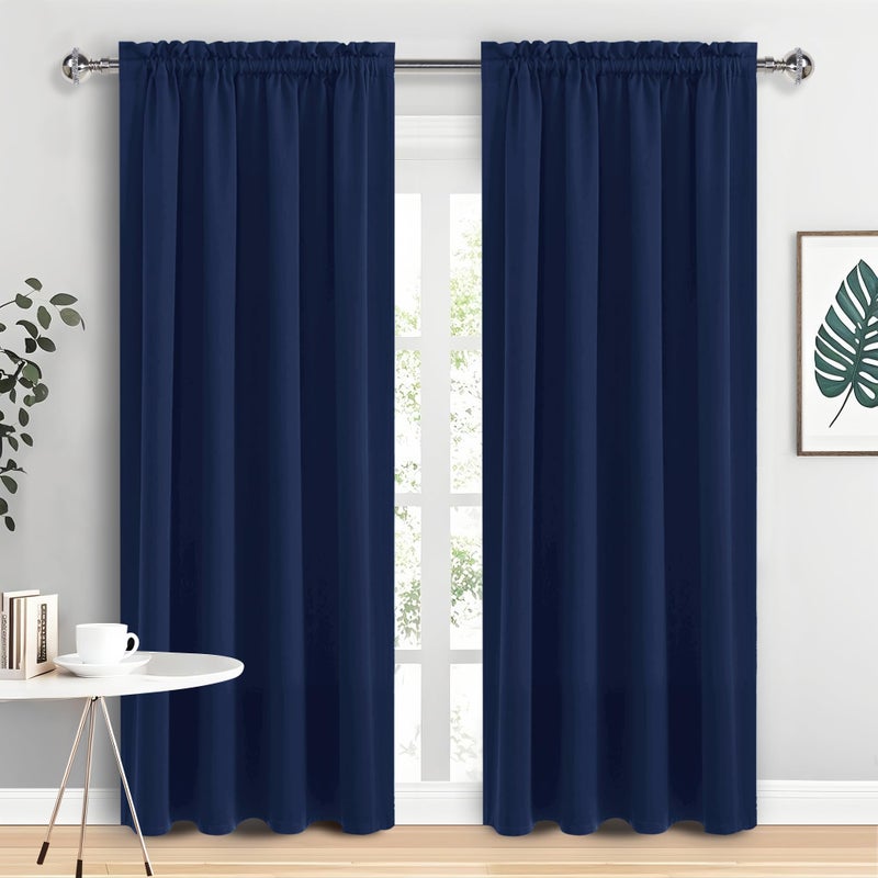 DWCN Navy Blue Blackout Curtains for Living Room 84 Inch Length 2 Panels Set Window Drapes Thermal Insulated Room Darkening Rod Pocket Curtains for Kids Boys Room W42 x L84 Inch Navy Blue