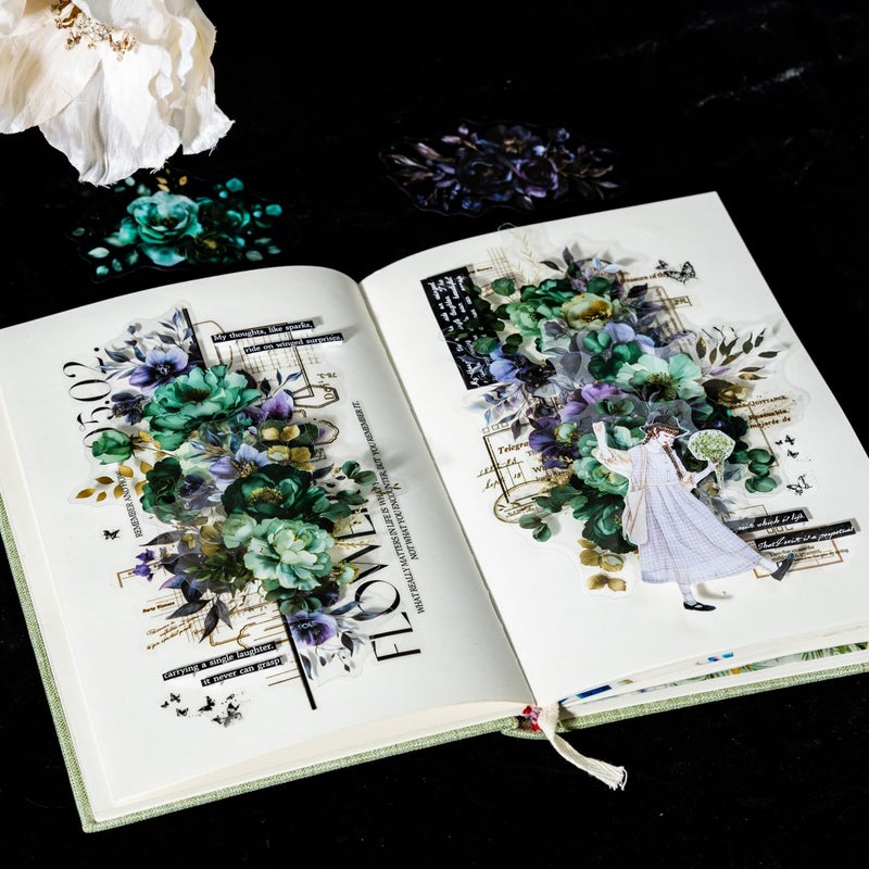 AuriicLeaf Blooming in The Dark Night PET Stickers, 120 Pcs Gothic Dark Floral Stickers for Scrapbooking, Journaling, Collage Supplies, and DIY Crafts - Image 5