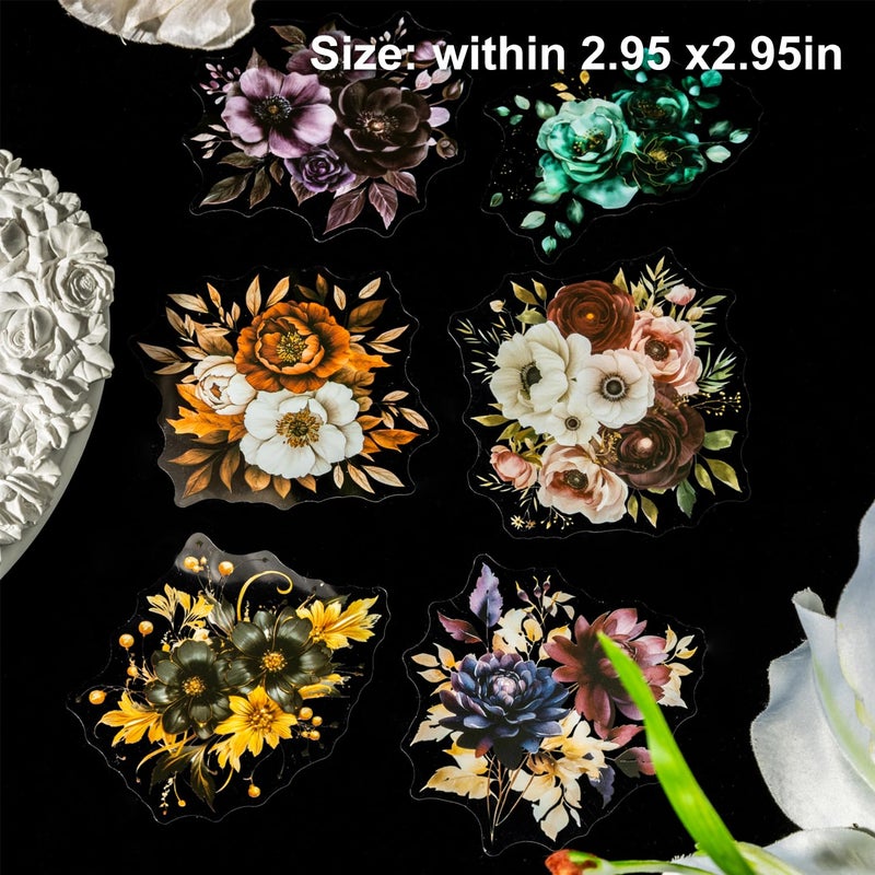 AuriicLeaf Blooming in The Dark Night PET Stickers, 120 Pcs Gothic Dark Floral Stickers for Scrapbooking, Journaling, Collage Supplies, and DIY Crafts - Image 3