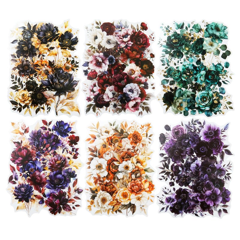 AuriicLeaf Blooming in The Dark Night PET Stickers, 120 Pcs Gothic Dark Floral Stickers for Scrapbooking, Journaling, Collage Supplies, and DIY Crafts - Image 1