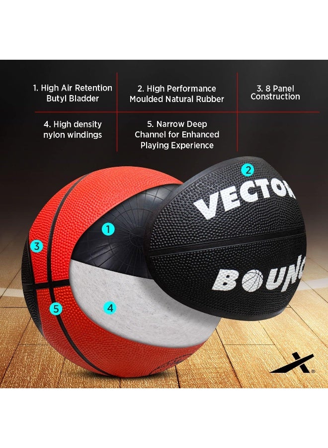 Vector X Bounce Basketball – Indoor/Outdoor Rubber Moulded Ball with Butyl Bladder, Size 7, Red & Black, Durable & High Bounce - Image 2
