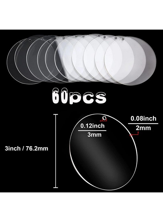 SANNIX 60Pcs Christmas Acrylic Keychain Blanks With 70Pcs Colorful Ribbons, 3 Inch Acrylic Clear Circle Disc Rounds Ornaments Blanks For Diy Xmas Holiday Present Wrap And Crafting - Image 3