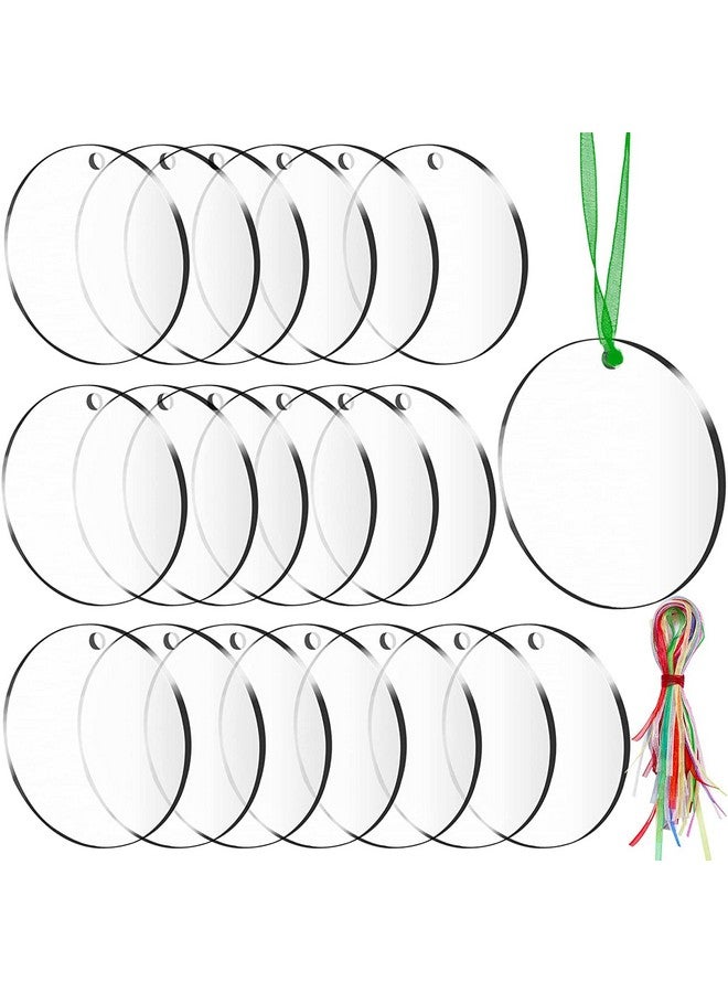 SANNIX 60Pcs Christmas Acrylic Keychain Blanks With 70Pcs Colorful Ribbons, 3 Inch Acrylic Clear Circle Disc Rounds Ornaments Blanks For Diy Xmas Holiday Present Wrap And Crafting - Image 1