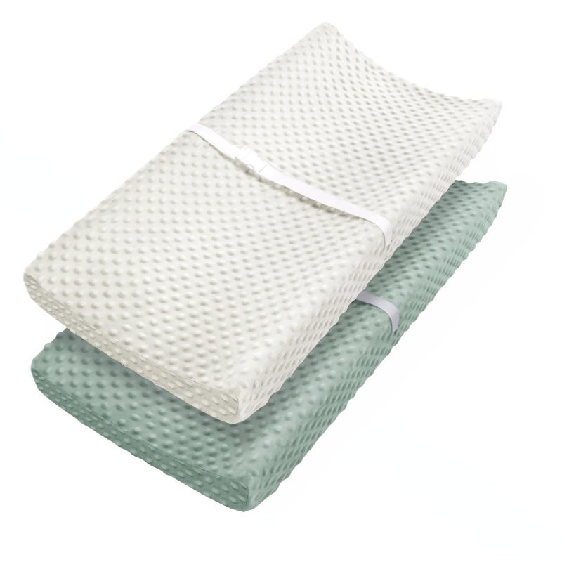 Babebay Babebay Changing Pad Cover Ultra Soft Minky Dots Plush Changing Table Covers for Baby Boys and Girls Breathable 2 Pack Roman Green Lily White 