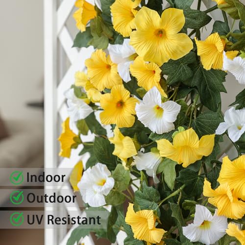 Mizii Artificial Petunias Flower Vines Garland 6 Feet Yellow Faux Morning Glory Silk Flowers Garland UV Resistant Fake Hanging Vines Plants Decorations for Outdoor Garden Indoor Home Decor (Yellow) - Image 4