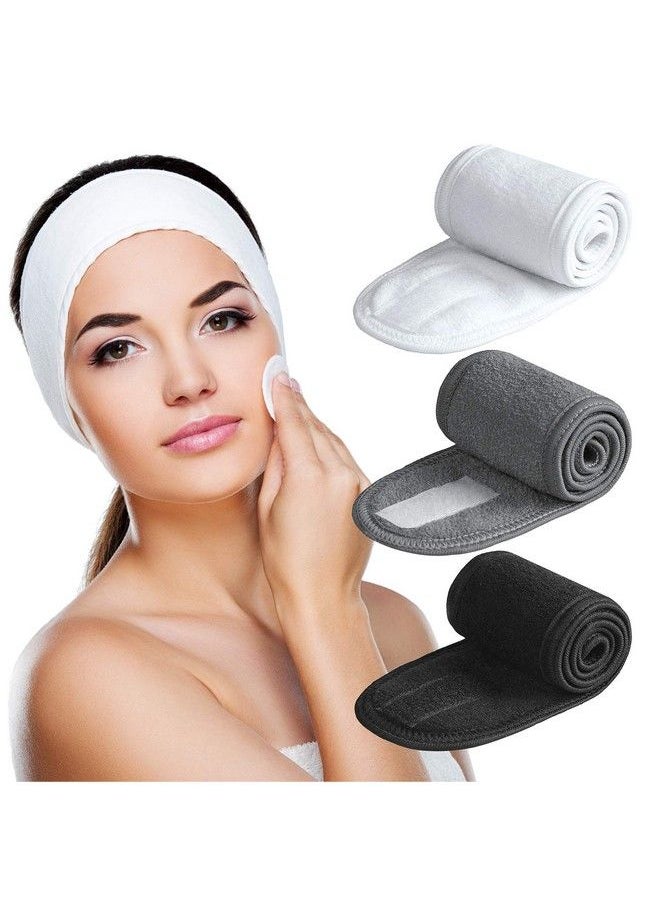DENFANY - Spa Headband 3 Pack Ultra Soft Adjustable Face Wash Headband Terry Cloth Stretch Make Up Wrap For Face Washing Shower Facial Mask Yoga (Black + White + Gray) - Image 1