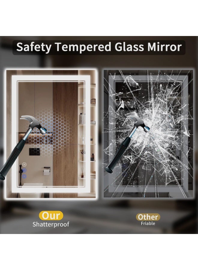 اكسيسن مرآة حمام LED مقاس 70*50 سم، مزودة بمفتاح تعمل باللمس، مقاومة للماء، إضاءة خلفية + إضاءة أمامية، قابلة للتعتيم، 3 درجات لون، وظيفة ذاكرة، مرآة تجميل LED للحمام، غرفة الملابس، غرفة النوم، الفندق، التثبيت على الحائط - Image 5