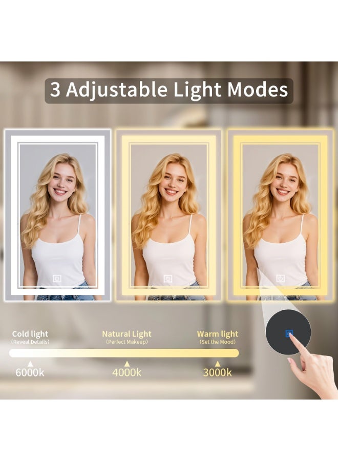 اكسيسن مرآة حمام LED مقاس 70*50 سم، مزودة بمفتاح تعمل باللمس، مقاومة للماء، إضاءة خلفية + إضاءة أمامية، قابلة للتعتيم، 3 درجات لون، وظيفة ذاكرة، مرآة تجميل LED للحمام، غرفة الملابس، غرفة النوم، الفندق، التثبيت على الحائط - Image 3