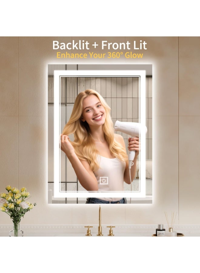 اكسيسن مرآة حمام LED مقاس 70*50 سم، مزودة بمفتاح تعمل باللمس، مقاومة للماء، إضاءة خلفية + إضاءة أمامية، قابلة للتعتيم، 3 درجات لون، وظيفة ذاكرة، مرآة تجميل LED للحمام، غرفة الملابس، غرفة النوم، الفندق، التثبيت على الحائط - Image 2