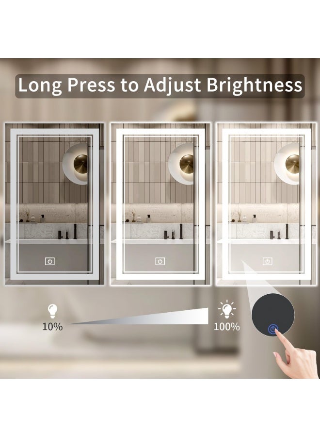 اكسيسن مرآة حمام LED مقاس 70*50 سم، مزودة بمفتاح تعمل باللمس، مقاومة للماء، إضاءة خلفية + إضاءة أمامية، قابلة للتعتيم، 3 درجات لون، وظيفة ذاكرة، مرآة تجميل LED للحمام، غرفة الملابس، غرفة النوم، الفندق، التثبيت على الحائط - Image 4