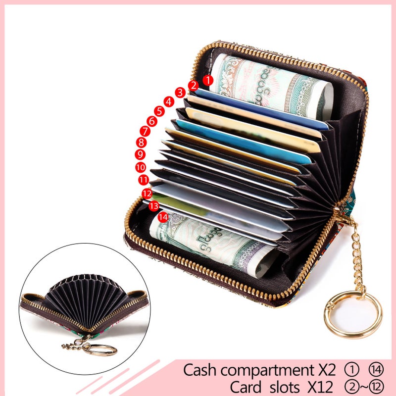 Blusabaca RFID Credit Card Holder Wallets for Women, Small Card Case Wallet with Keychain and Zipper, Leather Card Holder Sea Turtle Pocket Business Card Accordion Wallet - Image 5