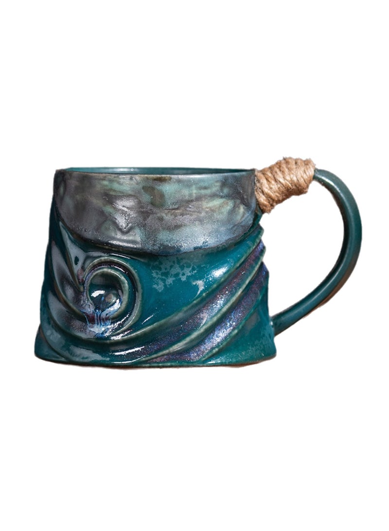 Special-Shaped Mugs, Retro Ceramic Cups, Irregular Cups, Stoneware Water Cups, High-Value Coffee Cups（Green 300ml） - Image 1