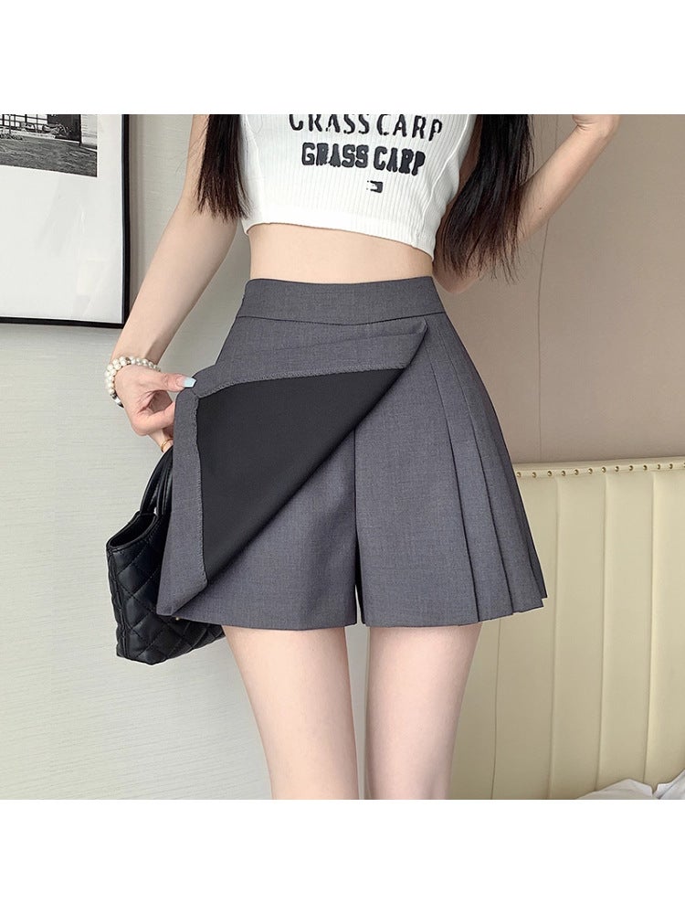 Irregular Suit Pleated Skirt Women'S Summer High-Waist Slimming Look Anti-Exposure A-Line Short Culottes - Image 3