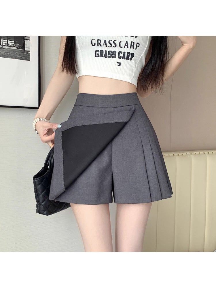 Irregular Suit Pleated Skirt Women'S Summer High-Waist Slimming Look Anti-Exposure A-Line Short Culottes - Image 1