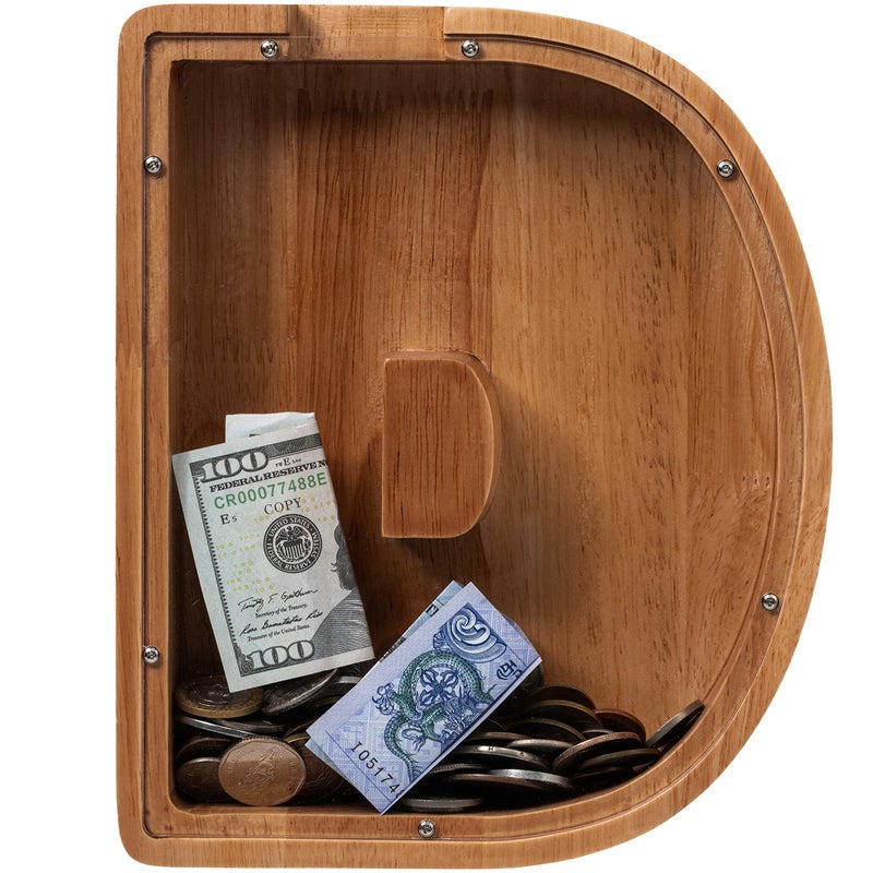ladenk 12 Inch Extra Large Wooden Kids Letter Piggy Bank Piggy Bank for Boys Girls Initial D Bank Alphabet Money Bank for Birthday - Image 3